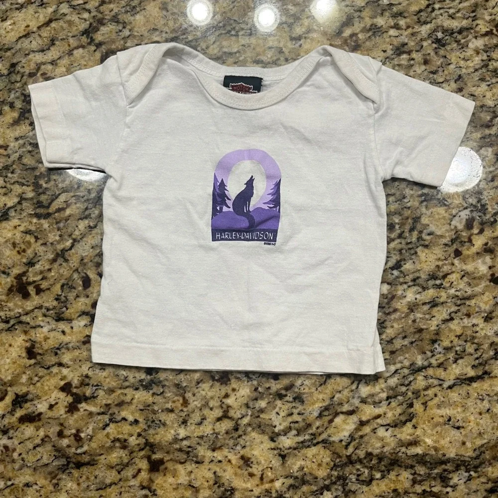 Vintage 1996 Harley Davidson Baby T-Shirt Wolf Graphic White 12 Months Holoubek